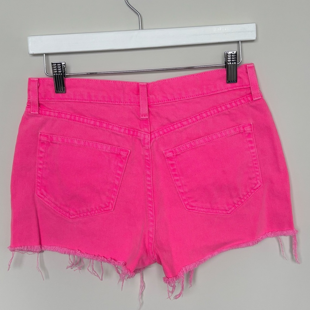 L'Agence Clark Distressed Denim High Rise Shorts in Shocking Pink, 24" Waist - Picture 4 of 9